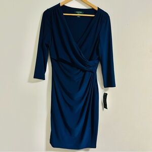Lauren Ralph Lauren Navy Long Sleeve Faux Wrap Dress NWT